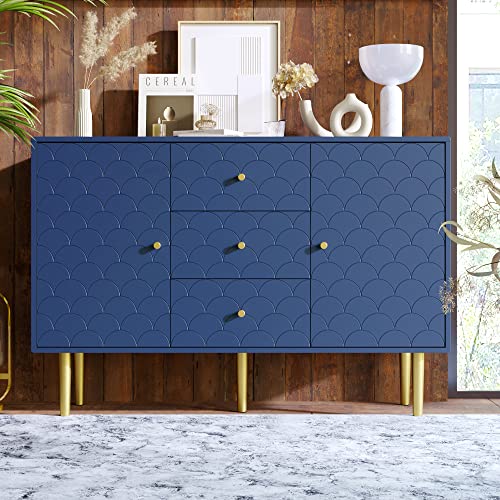 Merax Kommode mit 3 Schubladen und 2 Türen, Schubladenkommode mit Verstellbare Ablage, für Schlafzimmer & Wohnräume & Büro, Sideboard Highboard mit viel Stauraum, Marineblau, 120 x 40 x 82cm von Merax