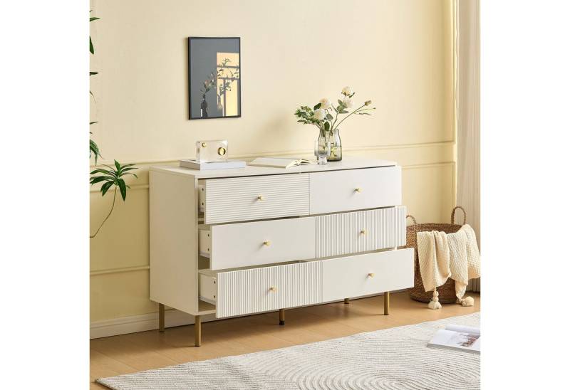 Merax Kommode mit Zinklegierung-Griffen & Stahlbeinen (1 St., 120×78×40 cm), Sideboard mit 6 Schubladen,Buffetschrank Anrichte Aufbewahrungsschrank von Merax