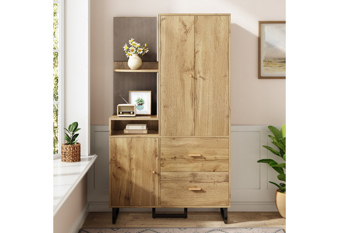 Merax Kompaktgarderobe mit Polsterpaneelen (Garderoben-Set Flurgarderoben Set Scandi, 1-St., 110x38x186 cm) Dielenschrank mit Schuhschrank, Regalfächern & Soft-Close-Türen von Merax