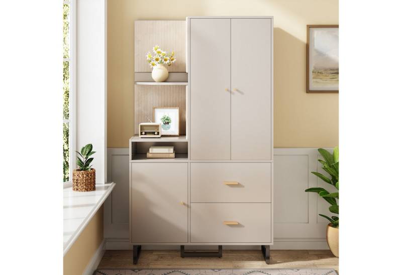 Merax Kompaktgarderobe mit Polsterpaneelen (Garderoben-Set Flurgarderoben Set Scandi, 1-St., 110x38x186 cm) Dielenschrank mit Schuhschrank, Regalfächern & Soft-Close-Türen von Merax