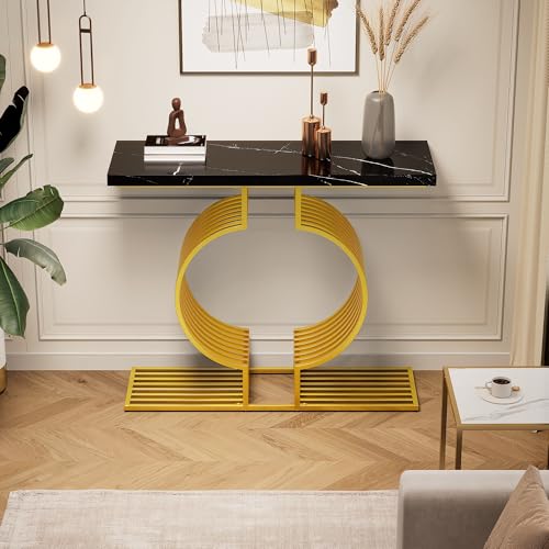 Merax Konsolentisch, schmaler Sofatisch, Kleiner Beistelltisch, Moderner Flurtisch mit C-förmigen Stützbeinen, für Wohnzimmer/Eingang/Flur/Ankleidekommode, Hochglanz Schwarz & Gold, 100x35x80 cm Merax Konsolentisch, schmaler Sofatisch, Kleiner Beistelltisch, Moderner Flurtisch mit C-förmigen Stützbeinen, für Wohnzimmer/Eingang/Flur/Ankleidekommode, Hochglanz Schwarz & Gold, 100x35x80 cm von Merax