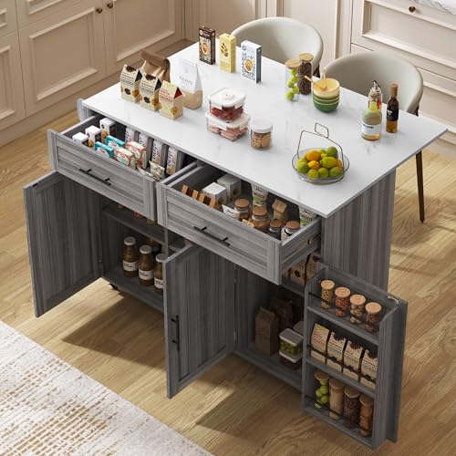 Merax Kücheninsel Grau Servierwagen mit klappbarer Arbeitsplatte, Küchenwagen Sideboard mit Schubladen, Türen, Regalen & Handtuchhalter, Küchenwagen mit Rollen oder Massivholzfüßen Merax Kücheninsel Grau Servierwagen mit klappbarer Arbeitsplatte, Küchenwagen Sideboard mit Schubladen, Türen, Regalen & Handtuchhalter, Küchenwagen mit Rollen oder Massivholzfüßen von Merax