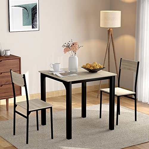 Merax Küchentisch mit Stühlen, Esstisch mit 2 Stühlen, Essgruppe für Esszimmer, Wohnzimmer & Balkon, natürliche Farbe von Merax