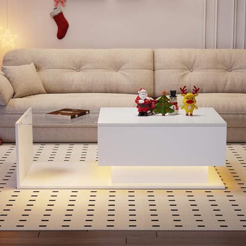 Merax LED Hochglanz-Couchtisch 100x50x32 cm mit Glasplatte, 1 Schublade – Moderner Tisch mit Kratzfestem Design und Bluetooth-Steuerung - Weiß Merax LED Hochglanz-Couchtisch 100x50x32 cm mit Glasplatte, 1 Schublade – Moderner Tisch mit Kratzfestem Design und Bluetooth-Steuerung - Weiß von Merax