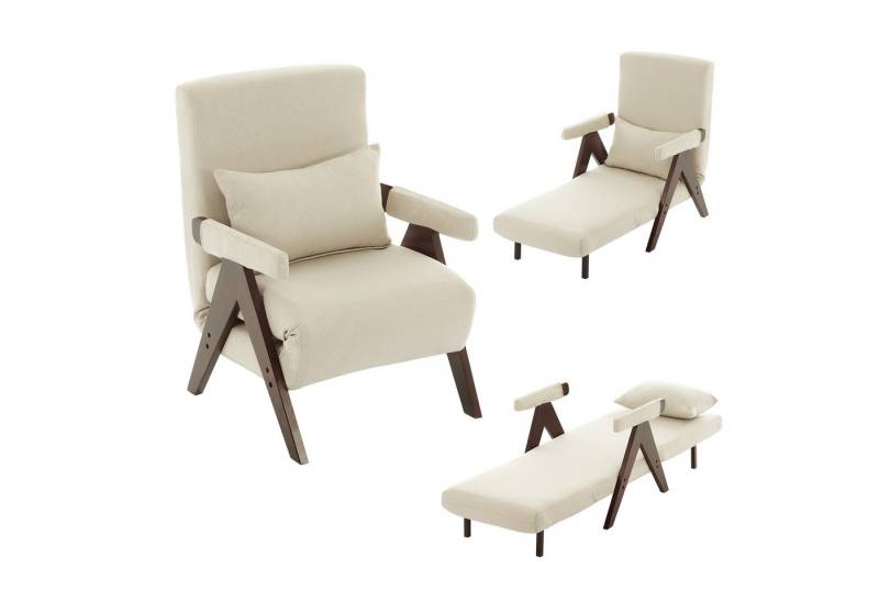 Merax Loungesessel 3-in-1 Klappbarer Umbausessel mit Schlaffunktion (6-fach verstellbare Rückenlehne, 1-St., Polstersessel Einzelsessel Einzelbett), Schlafsessel mit verstellbarer Rückenlehne & Massivholzfüße, Leinen von Merax