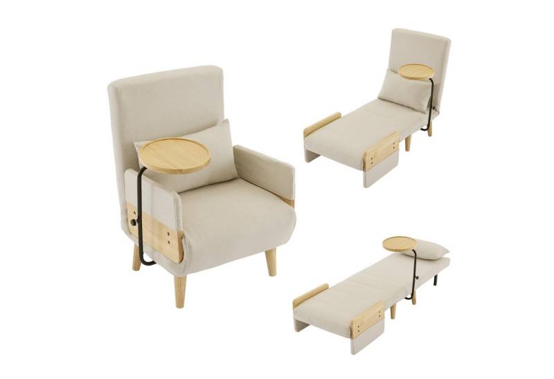 Merax Loungesessel 3-in-1 Schlafsessel Umbausessel mit Schlaffunktion & Klappfunktion (1-St., Klappsessel Sessel Einzelsessel, 6-fach verstellbar), Polstersessel inkl. Holztablett, Kissen & Massivholzbeinen von Merax