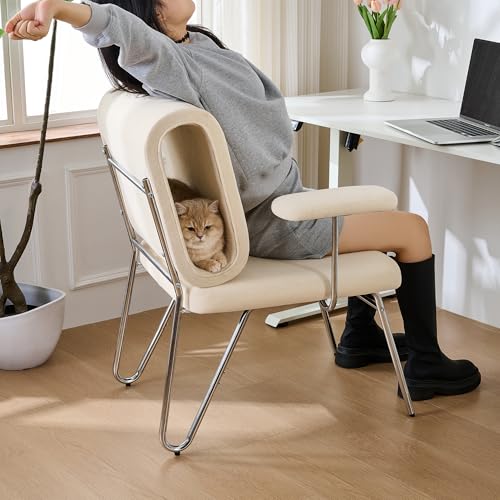 Merax Loungesessel mit integriertem Katzenbett, Haustierfreundlicher Bürostuhl, Kratzfestes Material, Breite Sitzfläche, Verstellbare Armlehnen, Ergonomisches Design, für Katzenliebhaber, Beige von Merax