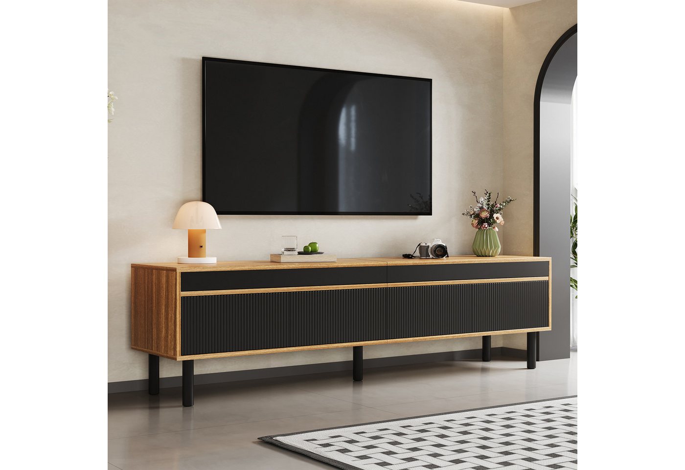 Merax Lowboard (1 St., Push-to-Open), TV-Schrank mit 4 Türen und großem Stauraum, 170x38x47.7cm von Merax