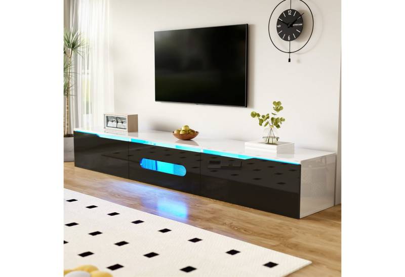 Merax Lowboard (180 L x 35 B x 30 H, 1 St), Hochglanz TV-Schrank mit LED-Beleuchtung und klappbarem Stauraum von Merax