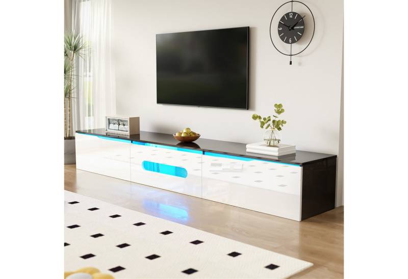 Merax Lowboard (180 L x 35 B x 30 H, 1 St), Hochglanz TV-Schrank mit LED-Beleuchtung und klappbarem Stauraum von Merax