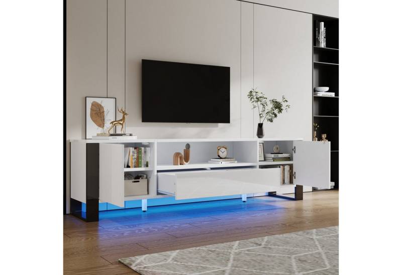 Merax Lowboard Hochglanz-TV-Schrank mit LED (1 St), Fernsehschrank TV-Lowboard mit 2 Türen und 1 Schublade, Breit:178cm von Merax