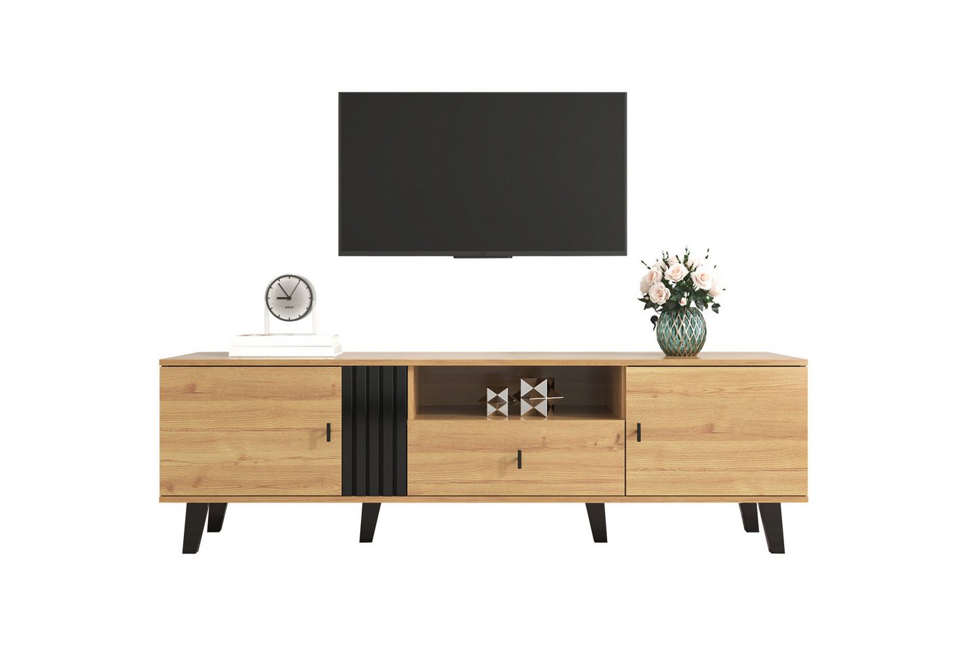 Merax Lowboard Patchwork mit Holzmaserung, mit 2 Türen und 1 Schublade,TV-Schrank mit Einlegböden,B:170cm von Merax