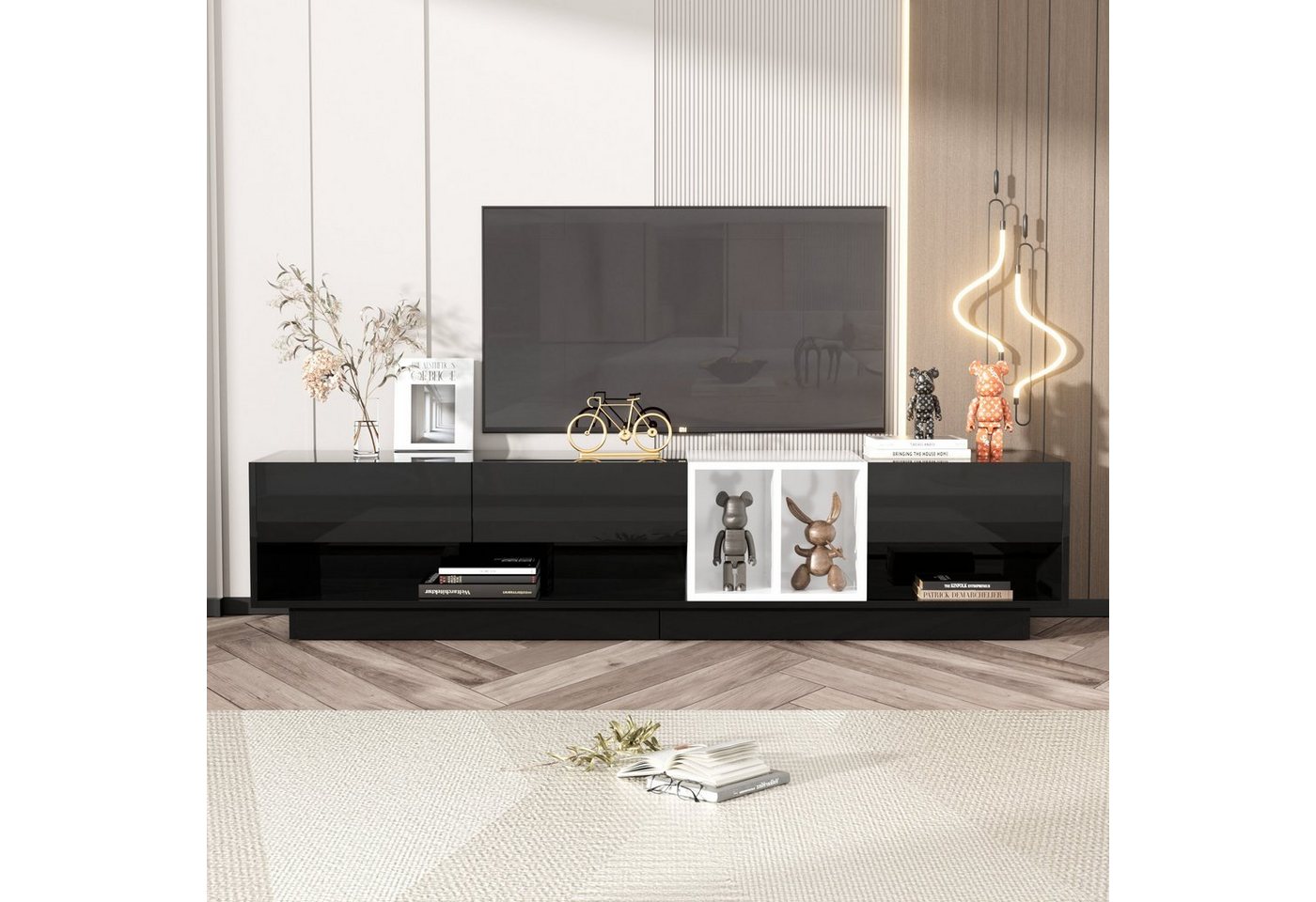 Merax Lowboard TV-Board, TV-Schrank, Breite 190cm, hochglanz mit Schubladen und offenen Fächer von Merax