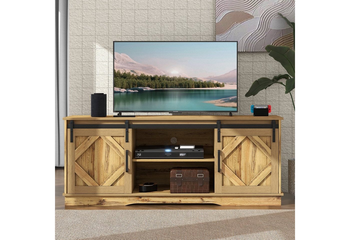 Merax Lowboard TV-Schrank, Fernsehtisch mit Schiebtüren, TV-Schrank, Sideboard, TV-Board mit Schiebtüren, B/H/T:150/60/40cm von Merax
