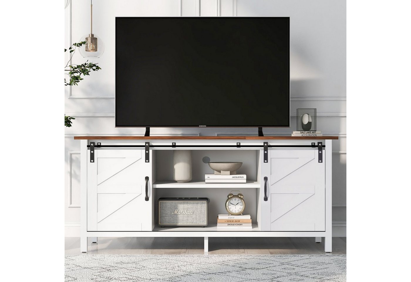 Merax Lowboard TV-Schrank, Fernsehtisch mit Schiebtüren, TV-Schrank mit Schiebtüren, TV-Board, Breite:120 cm von Merax