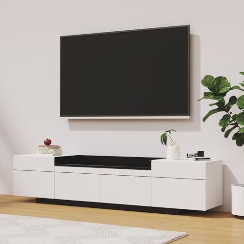 Merax Lowboard TV-Schrank, Moderner TV Ständer mit 4 Türen und offenes Ablagefach, TV Board mit viel Stauraum, Fernsehschrank für Wohnzimmer und Esszimmer, Farbblockdesign, 170x35x42cm, Weiß & Schwarz von Merax