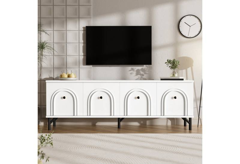 Merax Lowboard aus Holz mit 4 Türen (1 St), TV-Schrank mit 3D-Bogenfront und Soft-Close, TV-Board, Breit: 160cm von Merax
