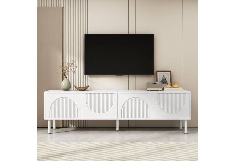 Merax Lowboard in Mattweiß mit 3D-Relief-Türen (Ideal für Wohnzimmer, Flur oder Schlafzimmer, 1 St), TV-Schrank mit 4 Türen & Stauraum, Lowboard Fernsehtisch,Breit:180cm von Merax