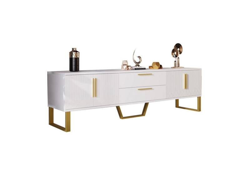 Merax Lowboard mit 2 Schubladen und 4 Türen, TV-Schrank hochglanz mit goldenen Sockel,Fernsehtisch,TV-Board,B:170cm von Merax