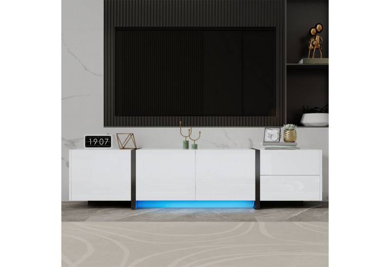 Merax Lowboard mit LED (TV-Schrank, 1 St), Fernsehschrank mit 3 Türen, 1 Schublade & 1 Klapptür, 170x30x39cm von Merax