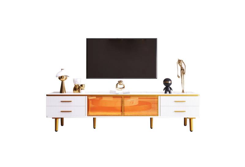 Merax Lowboard mit LED-Beleuchtung inkl. Fernbedienung, Breite:170cm, TV-Board mit Metallbeine,TV-Schrank mit Glastüren und Schubladen von Merax