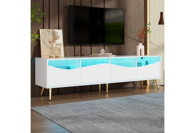 Merax Lowboard mit LED und Bluetooth steuerbar (1 St., 180x40x50 cm), TV-Schrank Fernsehtisch mit Glasfront und goldene Metallfüße von Merax