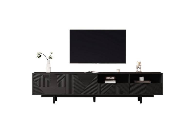 Merax Lowboard mit geometrischen Linien, TV-Schrank mit 2 Türen, 2 Schubladen und 2 offene Fächer, Breit: 200cm von Merax