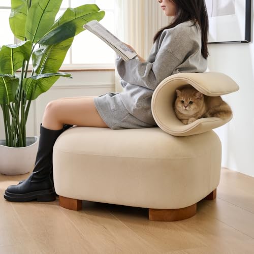 Merax Mehrzweck-Sofa mit Katzenhöhle, ergonomisches Design, kratzfestes Material, Einsitzer-Sofa, Loungesessel, Fernsehsessel, für Katzenliebhaber, Beige von Merax