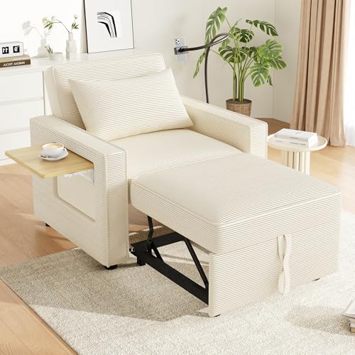Merax Multifunktionaler 1-Sitzer Relaxsessel, umwandelbares Schlafsofa mit USB-Ladeanschluss & Handyhalter – Platzsparendes Klappbett für Wohnzimmer & Schlafzimmer von Merax