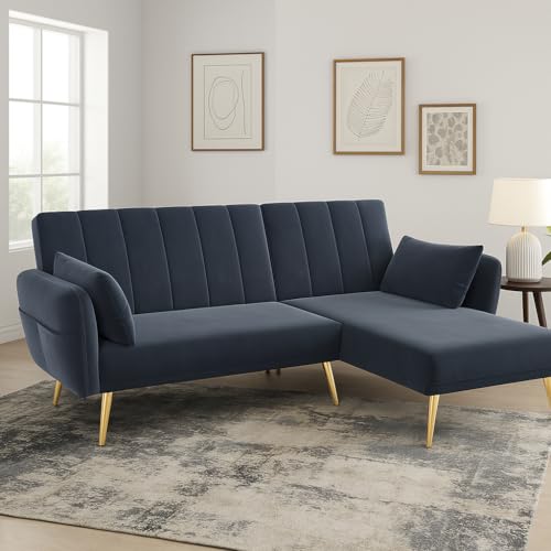 Merax Multifunktionales Ecksofa L-förmiges Schlafsofa mit Schlaffunktion, Chaiselongue austauschbar, geeignet für Wohnzimmer, Schlafzimmer, Heimkino, Gästezimmer (Schwarz, 191.5 * 130.5 * 80cm) von Merax