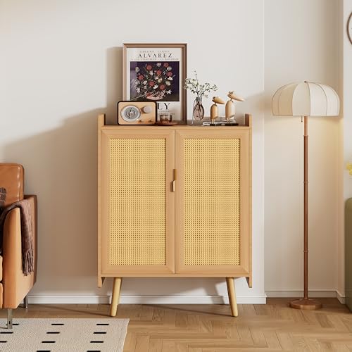 Merax Rattan Aufbewahrungsschrank Sideboard Kommode mit 2 Türen Holz Schuhschrank Schuhregal küchenschrank Sideboard von Merax