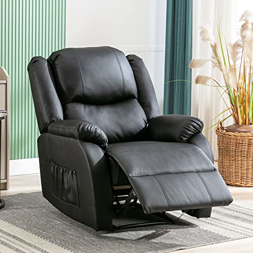 Merax Relaxsessel 130° neigbarer, Fernsehsessel Einzelsofa mit Verstellbarer Beinablage, Ausziehließer Liegestuhl PU Leder Sessel, Liegesessel mit Seitentasche, für Wohnzimmer, Schwarz von Merax