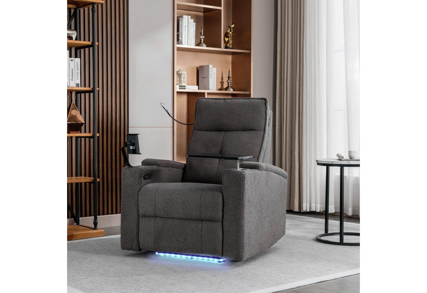 Merax Relaxsessel mit Tabletttisch und Handyhalter, Fernsehsessel, elektrisch mit USB, Bluetooth-Lautsprecher und LED-Beleuchtung von Merax