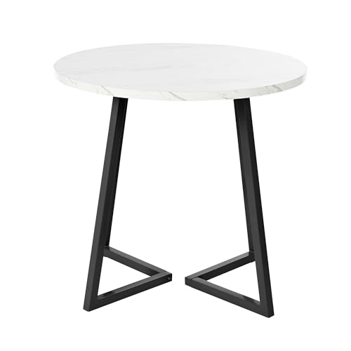 Merax Runder Esstisch (1 Stück), Küchentisch, einzigartiges Metallgestell, Esstisch aus modernem Marmormuster, geeignet für Esszimmer, Wohnzimmer Weiß/Schwarz von Merax