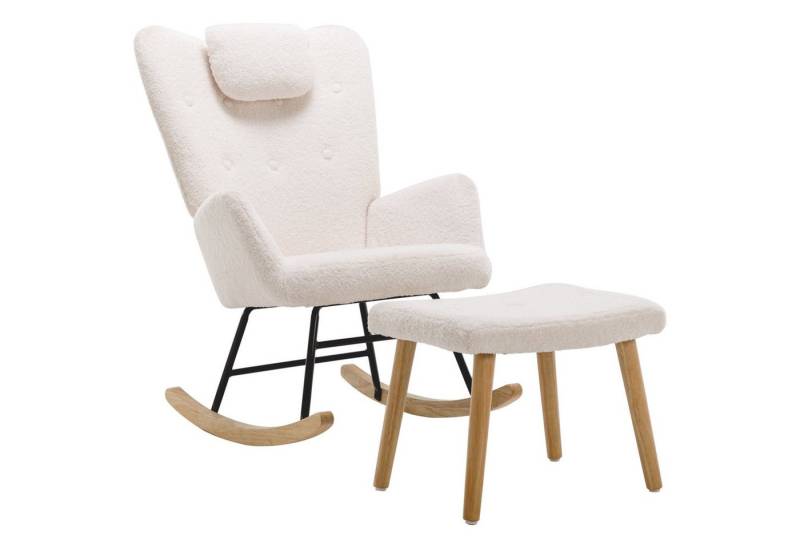 Merax Schaukelstuhl mit Teddyplüsch, Swingsessel mit Holzsockel, Schaukelsessel mit Hocker,Kopfstütze von Merax