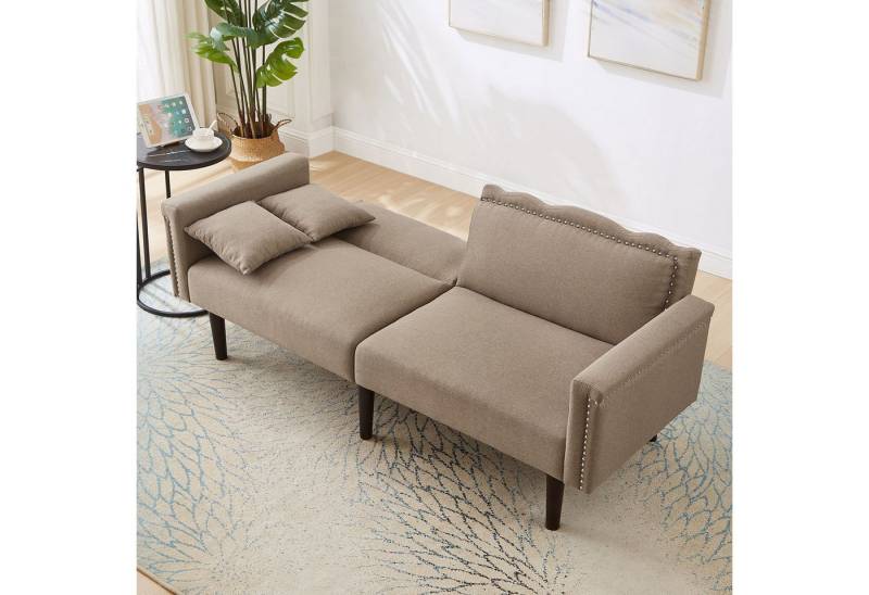 Merax Schlafsofa, 2-in-1 Multifunktions-Sofabett Bettsofa Gästebett aus Leinen 1 Teile, mit Liegefunktion, Klappsofa mit verstellbarer Rückenlehne & Holzbeine von Merax