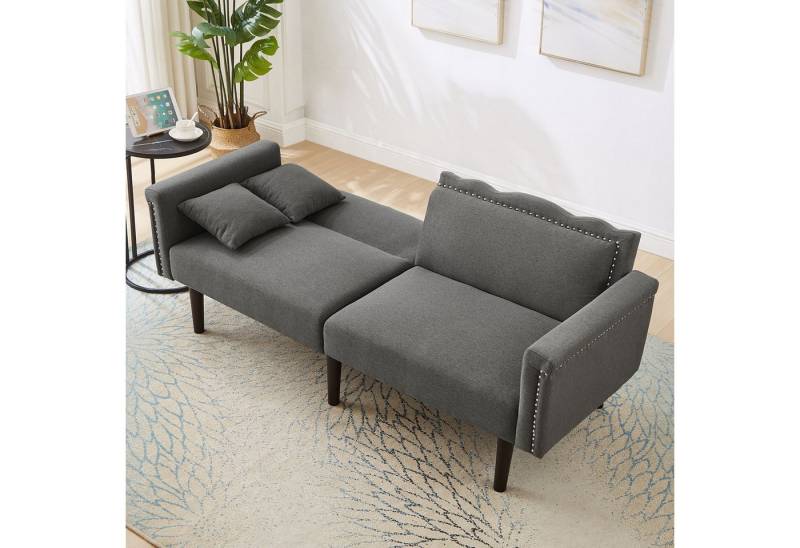 Merax Schlafsofa, 2-in-1 Multifunktions-Sofabett Bettsofa Gästebett aus Leinen 1 Teile, mit Liegefunktion, Klappsofa mit verstellbarer Rückenlehne & Holzbeine von Merax