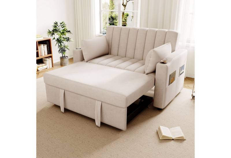 Merax Schlafsofa 2-Sitzer Sofa mit Schlaffunktion, 1 Teile, Doppelsofa mit verstellbarer Rückenlehne, Getränkehalter und Kissen von Merax