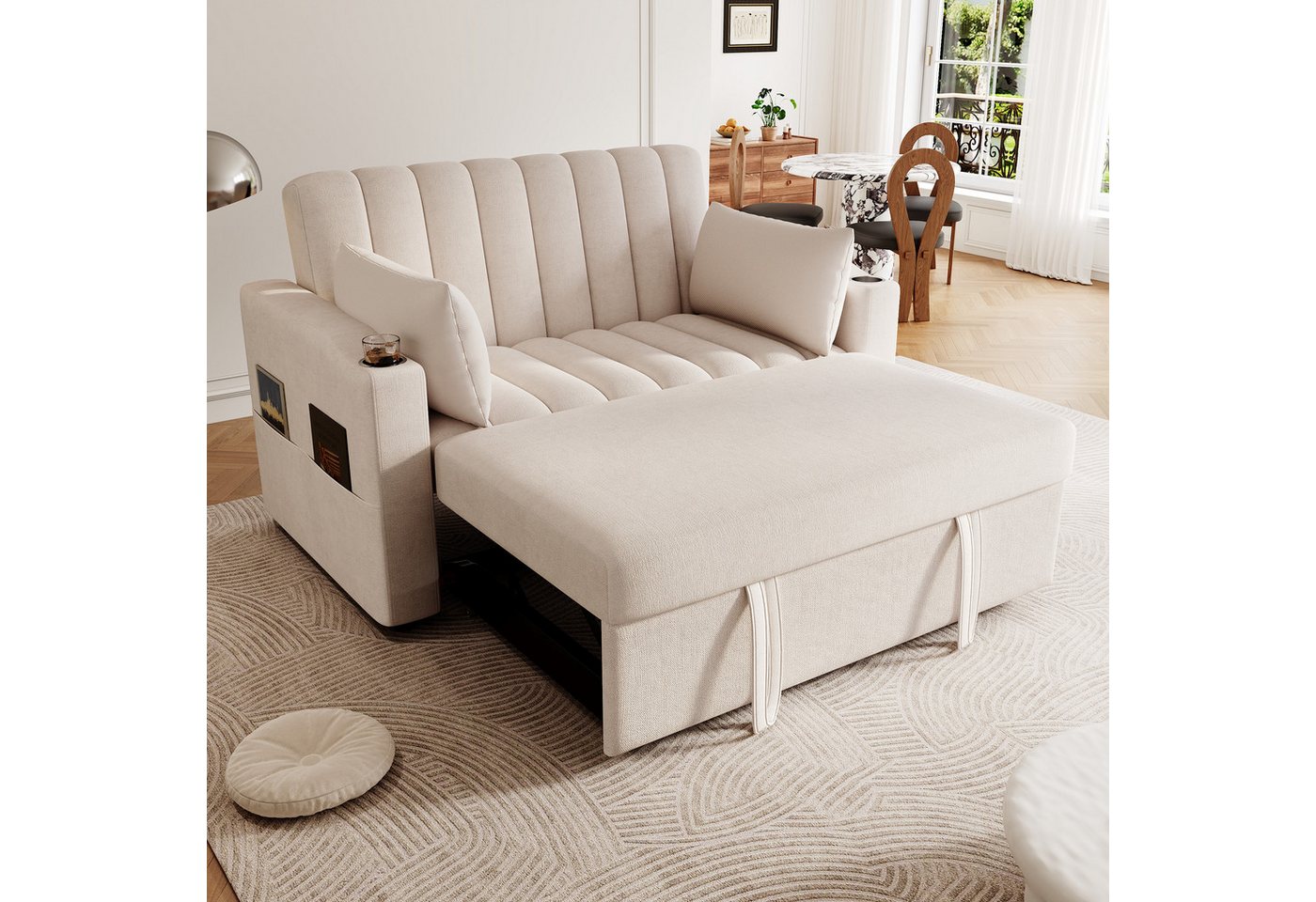 Merax Schlafsofa 2-Sitzer Sofa mit Schlaffunktion, 1 Teile, Doppelsofa mit verstellbarer Rückenlehne, Getränkehalter und Kissen Merax Schlafsofa 2-Sitzer Sofa mit Schlaffunktion, 1 Teile, Doppelsofa mit verstellbarer Rückenlehne, Getränkehalter und Kissen von Merax