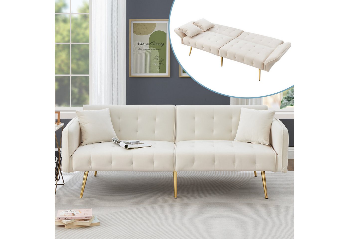 Merax Schlafsofa 2-in-1 Zweisitzer-Sofa Klappsofa mit Bettfunktion, platzsparend & multifunktional, 178x82x70cm 1 Teile, Sofabett mit verstellbarer Rückenlehne & Armlehnen und 6 Metallfüße von Merax