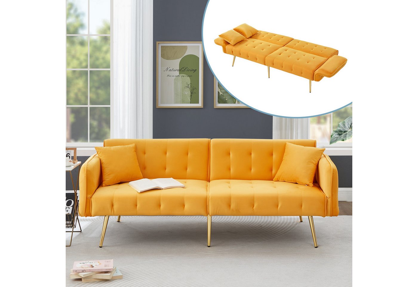 Merax Schlafsofa 2-in-1 Zweisitzer-Sofa Klappsofa mit Bettfunktion, platzsparend & multifunktional, 178x82x70cm 1 Teile, Sofabett mit verstellbarer Rückenlehne & Armlehnen und 6 Metallfüße von Merax