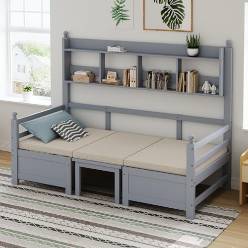 Merax Schlafsofa 200x90 cm 2-in-1 Bett & Schreibtisch, mit Bücherregal, Polster, Klapptisch, platzsparendes Gästebett für Büro & Wohnzimmer, multifunktional, Grau Merax Schlafsofa 200x90 cm 2-in-1 Bett & Schreibtisch, mit Bücherregal, Polster, Klapptisch, platzsparendes Gästebett für Büro & Wohnzimmer, multifunktional, Grau von Merax