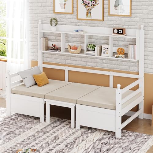 Merax Schlafsofa 200x90 cm 2-in-1 Bett & Schreibtisch, mit Bücherregal, Polster, Klapptisch, platzsparendes Gästebett für Büro & Wohnzimmer, multifunktional, Weiß Merax Schlafsofa 200x90 cm 2-in-1 Bett & Schreibtisch, mit Bücherregal, Polster, Klapptisch, platzsparendes Gästebett für Büro & Wohnzimmer, multifunktional, Weiß von Merax