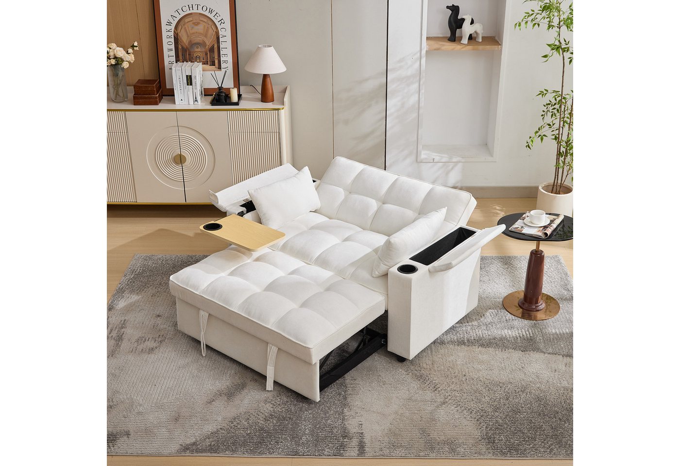 Merax Schlafsofa 3-in-1 Loungesofa faltbar Sofa mit USB & verstecktem Tisch, 1 Teile, 2-Sitzer Sofa mit verstellbarer Rückenlehne, Getränkehalter & Rollen Merax Schlafsofa 3-in-1 Loungesofa faltbar Sofa mit USB & verstecktem Tisch, 1 Teile, 2-Sitzer Sofa mit verstellbarer Rückenlehne, Getränkehalter & Rollen von Merax