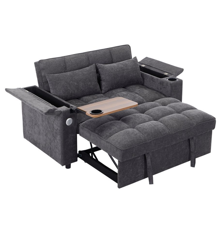 Merax Schlafsofa 3-in-1 Loungesofa faltbar Sofa mit USB & verstecktem Tisch, 1 Teile, 2-Sitzer Sofa mit verstellbarer Rückenlehne, Getränkehalter & Rollen Merax Schlafsofa 3-in-1 Loungesofa faltbar Sofa mit USB & verstecktem Tisch, 1 Teile, 2-Sitzer Sofa mit verstellbarer Rückenlehne, Getränkehalter & Rollen von Merax