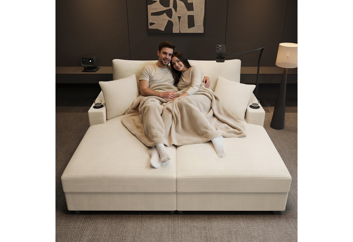 Merax Schlafsofa XXL-Doppelsofa mit Schlaffunktion und USB-Anschluss, Doppelschlafsofa für Wohnzimmer, Schlafzimmer und Heimkino 1 Teile, Relaxsofa Sofa mit 360° Handyhalterung, Getränkehaltern & Kissen Merax Schlafsofa XXL-Doppelsofa mit Schlaffunktion und USB-Anschluss, Doppelschlafsofa für Wohnzimmer, Schlafzimmer und Heimkino 1 Teile, Relaxsofa Sofa mit 360° Handyhalterung, Getränkehaltern & Kissen von Merax