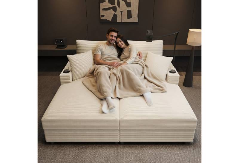 Merax Schlafsofa XXL-Doppelsofa mit Schlaffunktion und USB-Anschluss, Doppelschlafsofa für Wohnzimmer, Schlafzimmer und Heimkino 1 Teile, Relaxsofa Sofa mit 360° Handyhalterung, Getränkehaltern & Kissen Merax Schlafsofa XXL-Doppelsofa mit Schlaffunktion und USB-Anschluss, Doppelschlafsofa für Wohnzimmer, Schlafzimmer und Heimkino 1 Teile, Relaxsofa Sofa mit 360° Handyhalterung, Getränkehaltern & Kissen von Merax