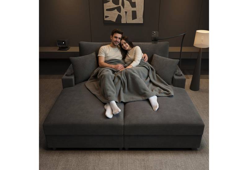 Merax Schlafsofa XXL-Doppelsofa mit Schlaffunktion und USB-Anschluss, Doppelschlafsofa für Wohnzimmer, Schlafzimmer und Heimkino 1 Teile, Relaxsofa Sofa mit 360° Handyhalterung, Getränkehaltern & Kissen Merax Schlafsofa XXL-Doppelsofa mit Schlaffunktion und USB-Anschluss, Doppelschlafsofa für Wohnzimmer, Schlafzimmer und Heimkino 1 Teile, Relaxsofa Sofa mit 360° Handyhalterung, Getränkehaltern & Kissen von Merax