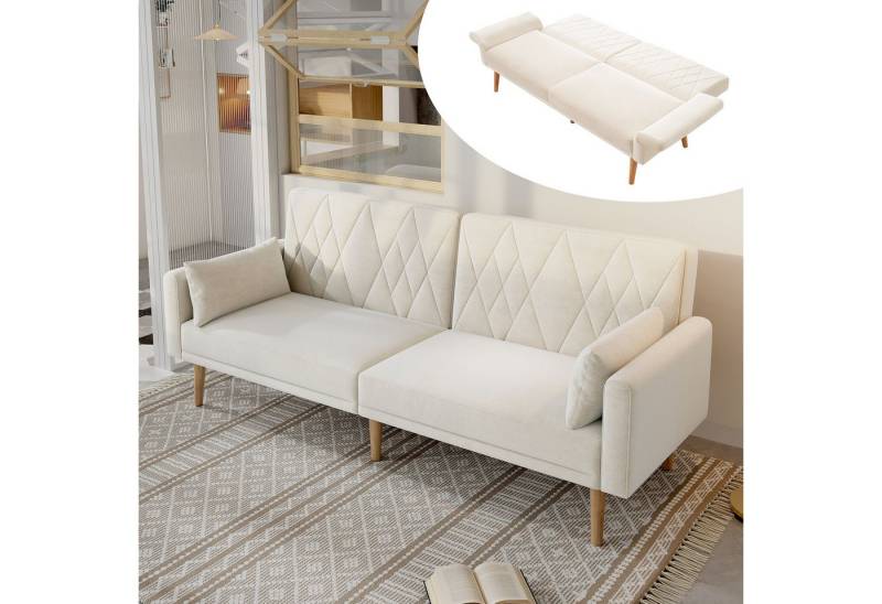 Merax Schlafsofa klappbar Zweisitzer-Sofa mit Schlaffunktion, Doppelsofa aus Samtstoff, 1 Teile, Polstersofa mit verstellbarer Rückenlehne & Armlehnen, inkl. Kissen von Merax