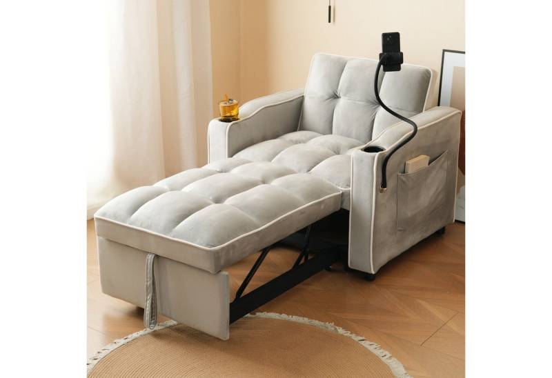 Merax Schlafsofa mit 3-in-1 Bettfunktion, Loungesessel mit Getränke- & Handyhalter, Ausziehbares Sofa Liegestuhl von Merax